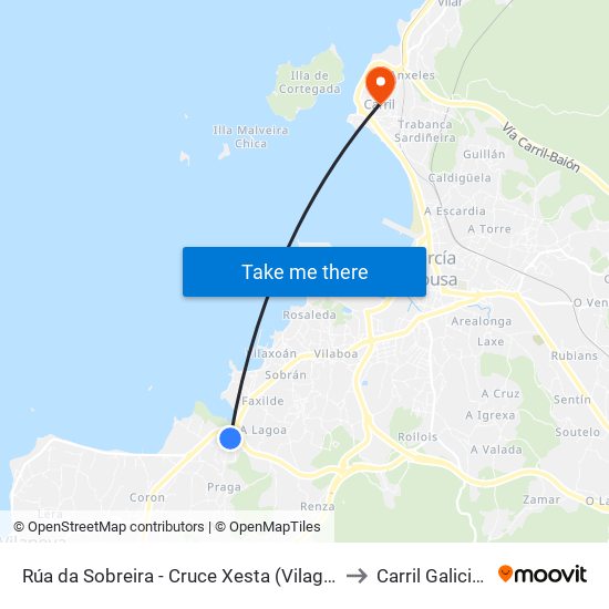 Rúa da Sobreira - Cruce Xesta (Vilagarcía de Arousa) to Carril Galicia Spain map