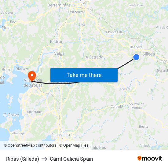 Ribas (Silleda) to Carril Galicia Spain map