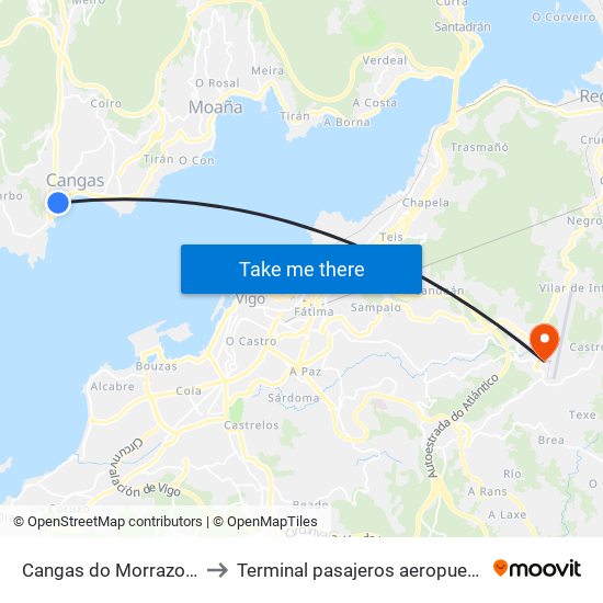 Cangas do Morrazo (E.A.) to Terminal pasajeros aeropuerto Vigo map