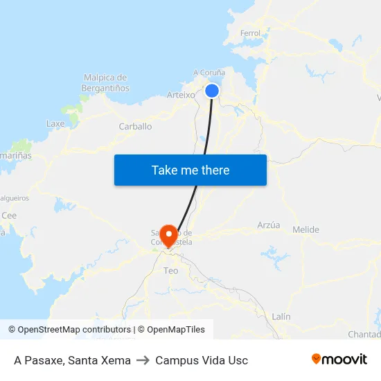 A Pasaxe, Santa Xema to Campus Vida Usc map