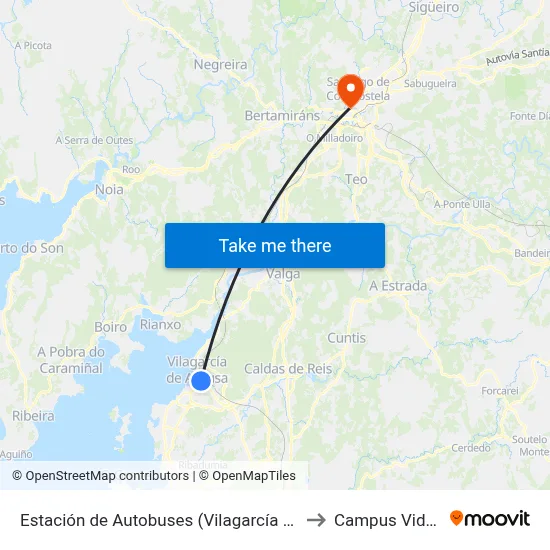 Estación de Autobuses (Vilagarcía de Arousa) to Campus Vida Usc map