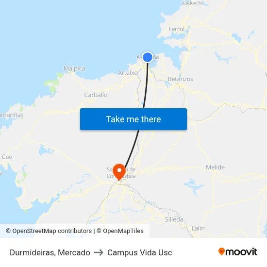 Durmideiras, Mercado to Campus Vida Usc map