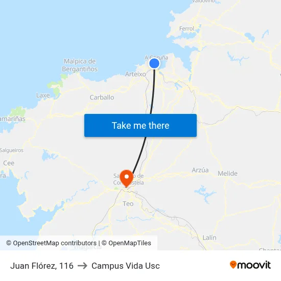 Juan Flórez, 116 to Campus Vida Usc map
