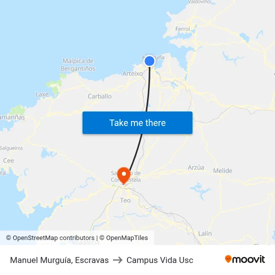 Manuel Murguía, Escravas to Campus Vida Usc map