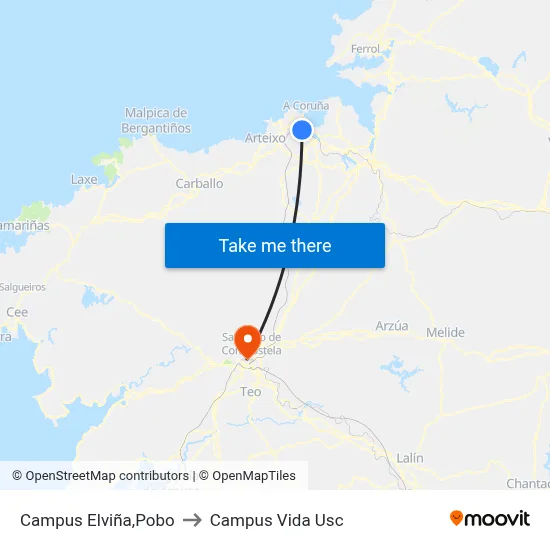 Campus Elviña,Pobo to Campus Vida Usc map