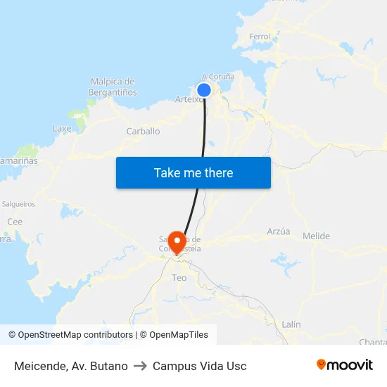 Meicende, Av. Butano to Campus Vida Usc map