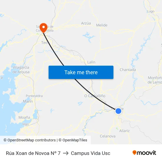 Rúa Xoan de Novoa Nº 7 to Campus Vida Usc map