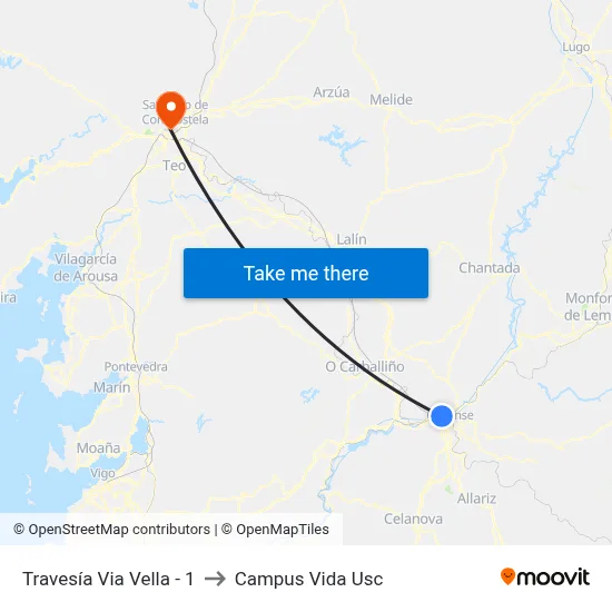 Travesía Via Vella - 1 to Campus Vida Usc map