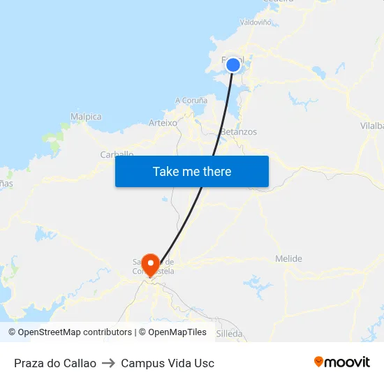 Praza do Callao to Campus Vida Usc map