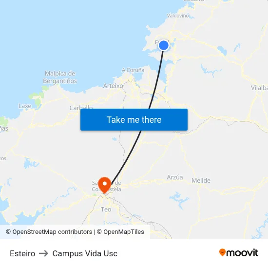 Esteiro to Campus Vida Usc map
