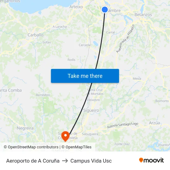 Aeroporto de A Coruña to Campus Vida Usc map
