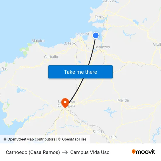 Carnoedo (Casa Ramos) to Campus Vida Usc map