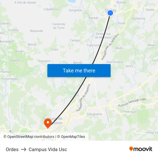 Ordes to Campus Vida Usc map