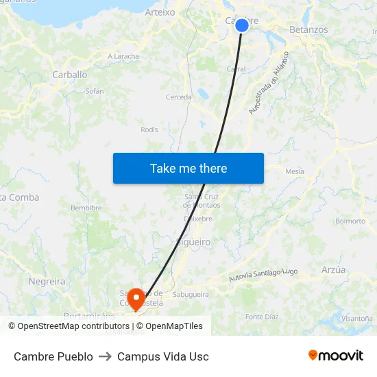 Cambre Pueblo to Campus Vida Usc map