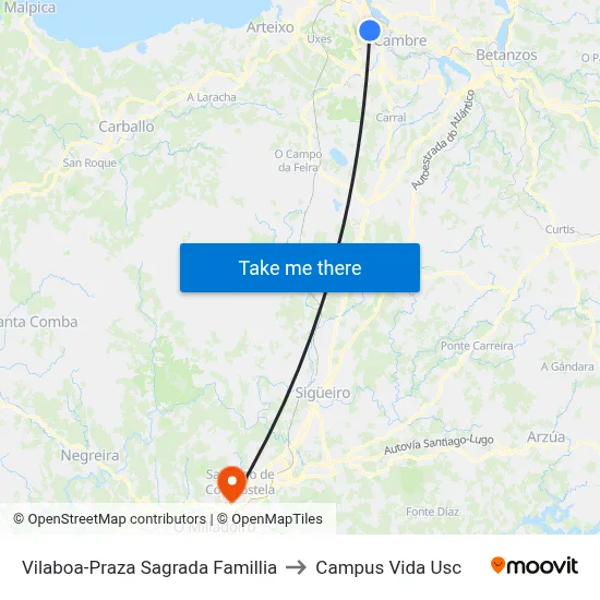Vilaboa-Praza Sagrada Famillia to Campus Vida Usc map