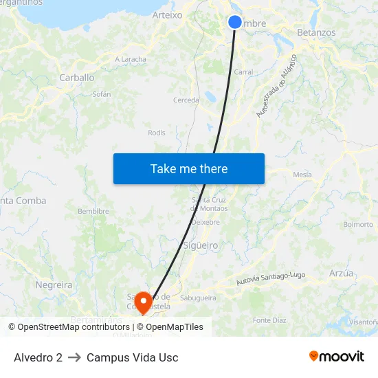 Alvedro 2 to Campus Vida Usc map