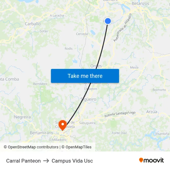 Carral Panteon to Campus Vida Usc map