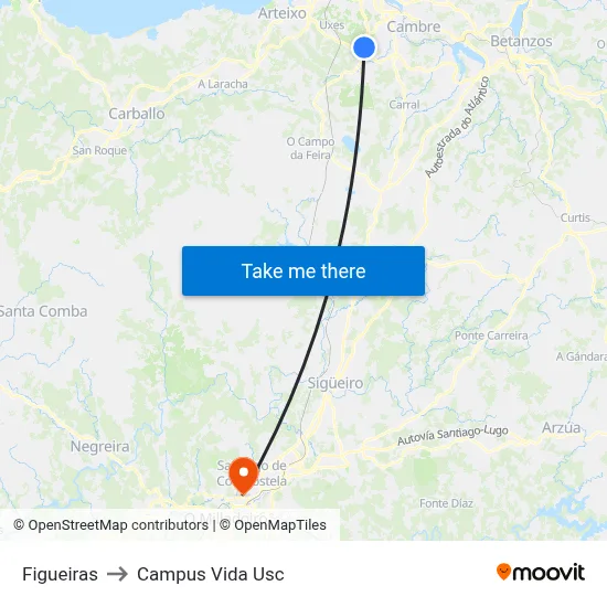 Figueiras to Campus Vida Usc map