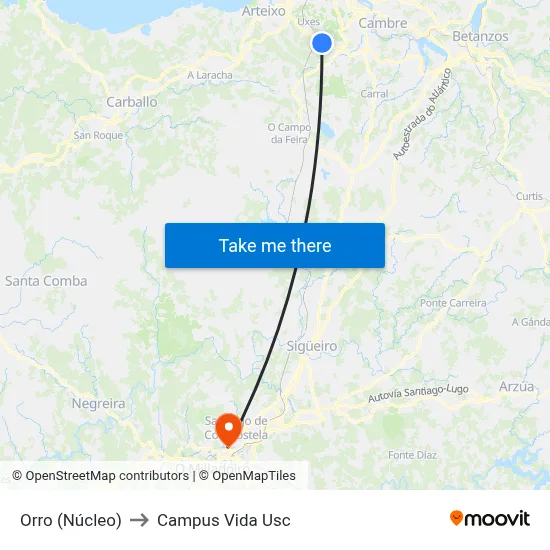 Orro (Núcleo) to Campus Vida Usc map