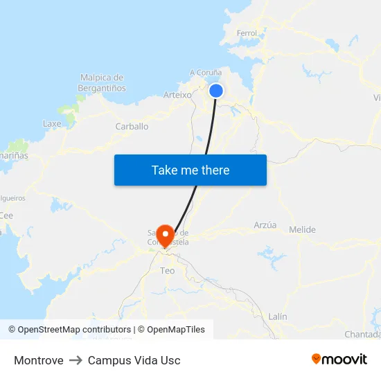 Montrove to Campus Vida Usc map