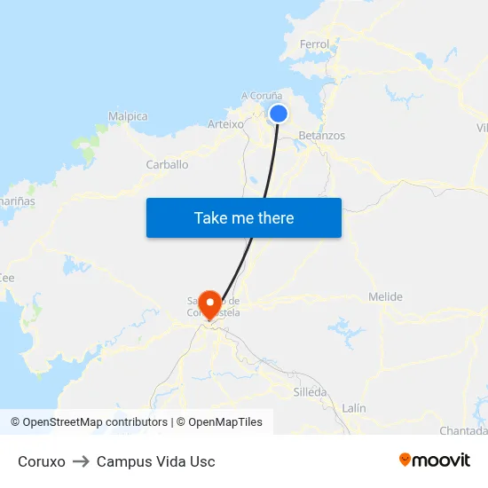 Coruxo to Campus Vida Usc map