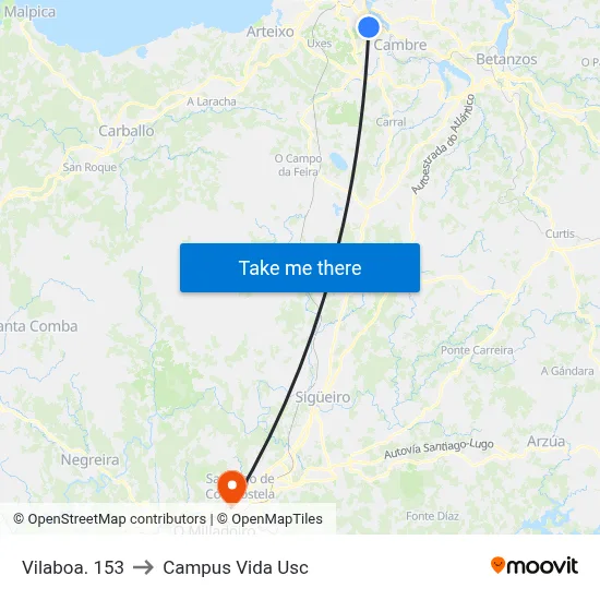 Vilaboa. 153 to Campus Vida Usc map