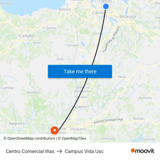 Centro Comercial Iñas to Campus Vida Usc map
