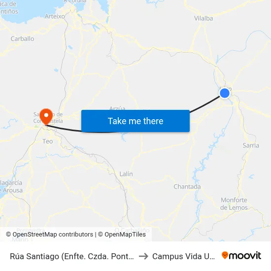 Rúa Santiago (Enfte. Czda. Ponte) to Campus Vida Usc map