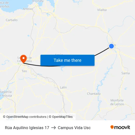 Rúa Aquilino Iglesias 17 to Campus Vida Usc map