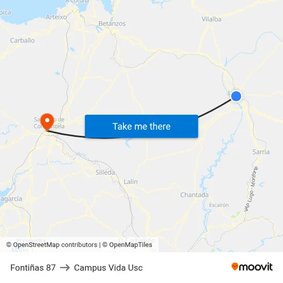 Fontiñas 87 to Campus Vida Usc map