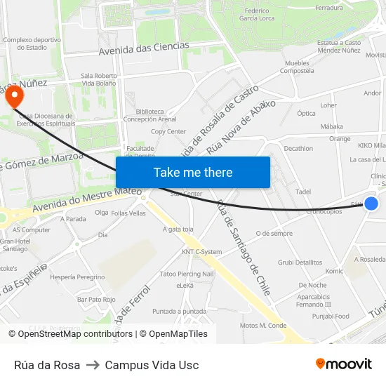 Rúa da Rosa to Campus Vida Usc map