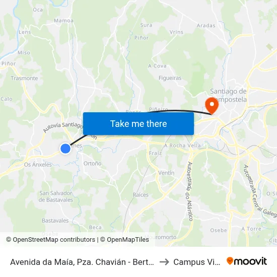 Avenida da Maía, Pza. Chavián - Bertamiráns (Ames) to Campus Vida Usc map