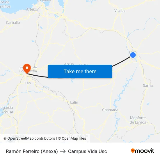 Ramón Ferreiro (Anexa) to Campus Vida Usc map