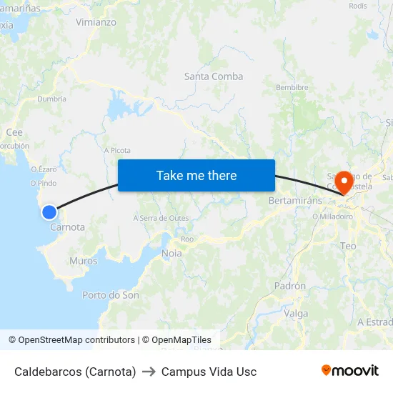 Caldebarcos (Carnota) to Campus Vida Usc map
