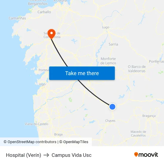Hospital (Verín) to Campus Vida Usc map