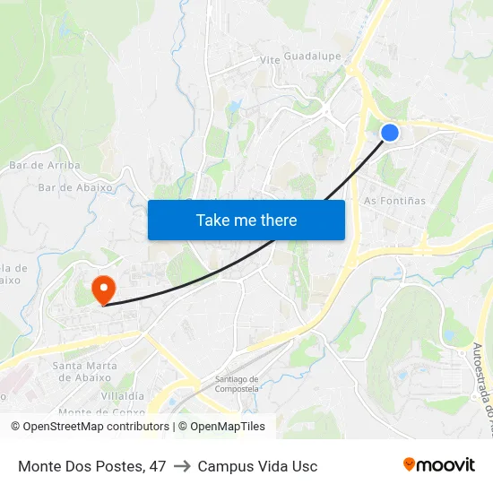 Monte Dos Postes, 47 to Campus Vida Usc map