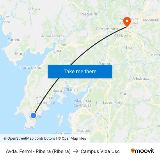 Avda. Ferrol - Ribeira (Ribeira) to Campus Vida Usc map