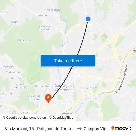 Vía Marconi, 15 - Polígono do Tambre (Santiago) to Campus Vida Usc map
