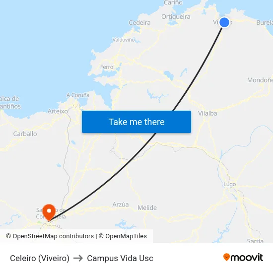 Celeiro (Viveiro) to Campus Vida Usc map