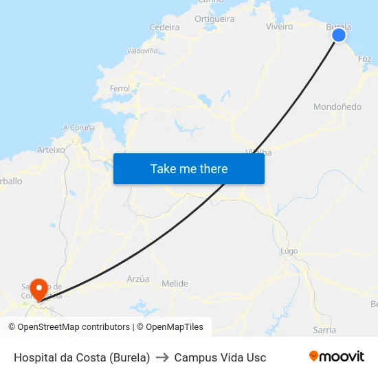 Hospital da Costa (Burela) to Campus Vida Usc map
