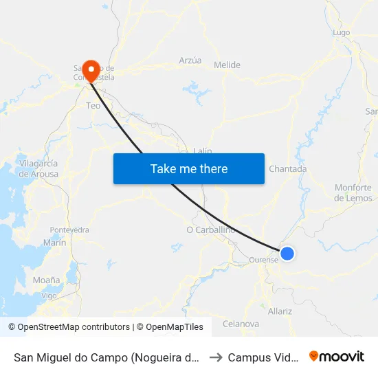 San Miguel do Campo (Nogueira de Ramuín) to Campus Vida Usc map