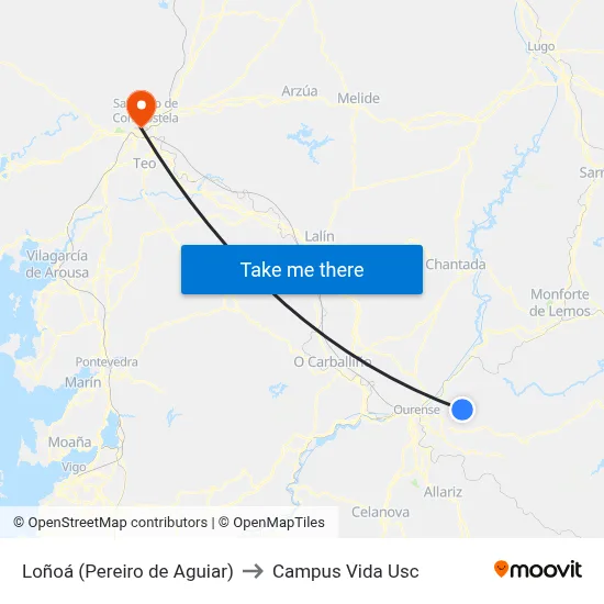 Loñoá (Pereiro de Aguiar) to Campus Vida Usc map