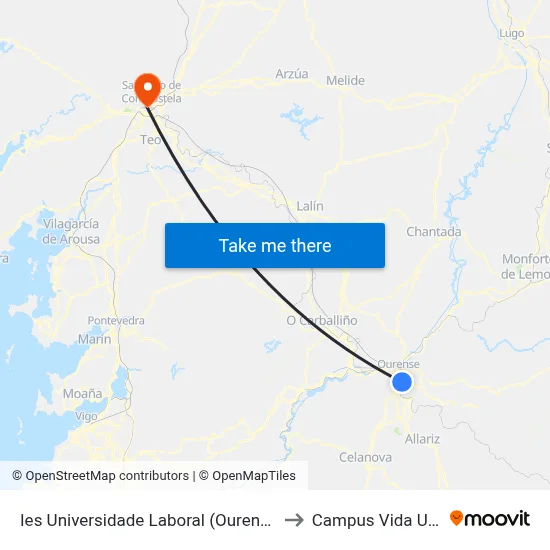 Ies Universidade Laboral (Ourense) to Campus Vida Usc map