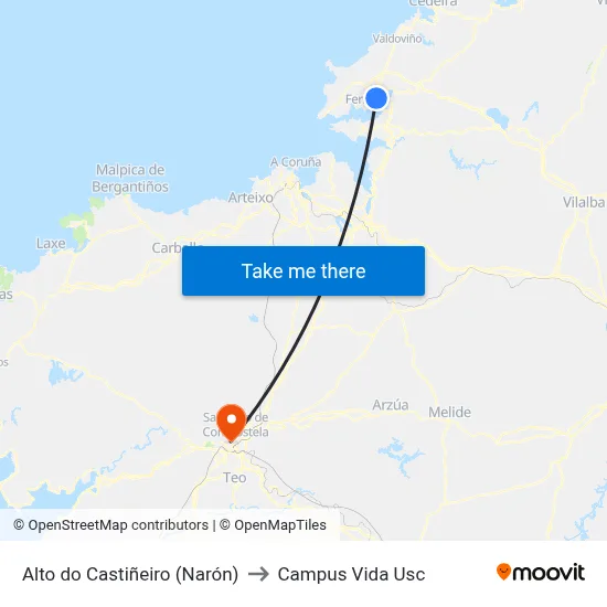 Alto do Castiñeiro (Narón) to Campus Vida Usc map
