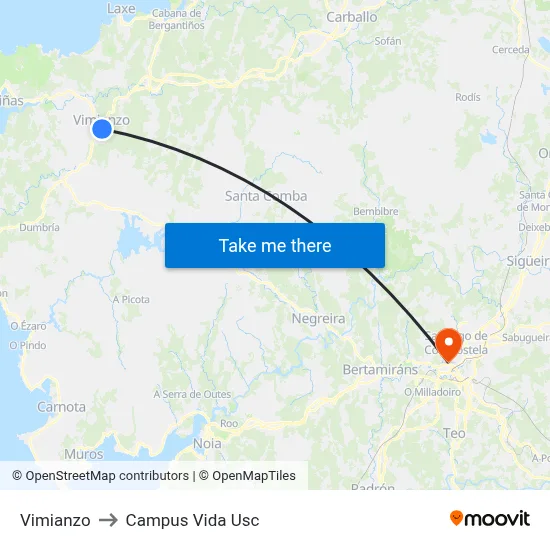Vimianzo to Campus Vida Usc map
