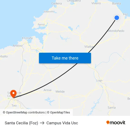 Santa Cecilia (Foz) to Campus Vida Usc map