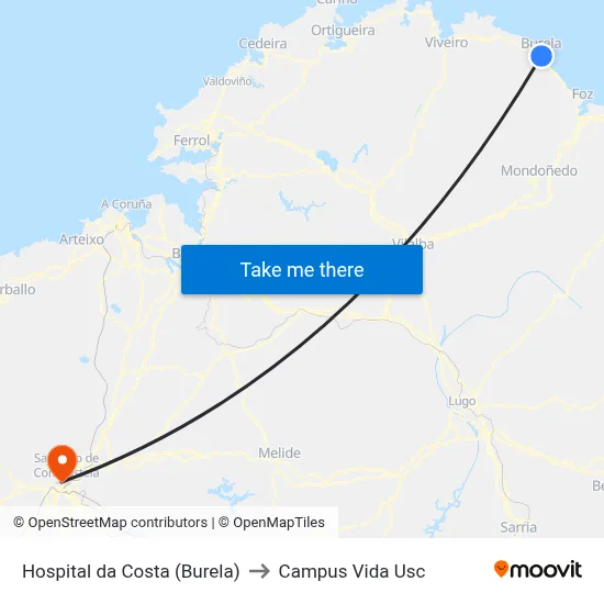 Hospital da Costa (Burela) to Campus Vida Usc map