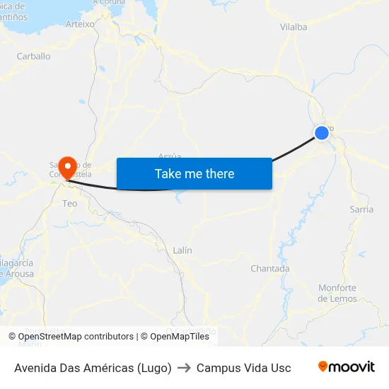 Avenida Das Américas (Lugo) to Campus Vida Usc map