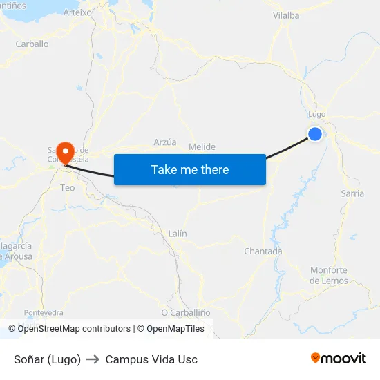 Soñar (Lugo) to Campus Vida Usc map