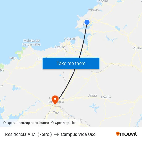 Residencia A.M. (Ferrol) to Campus Vida Usc map